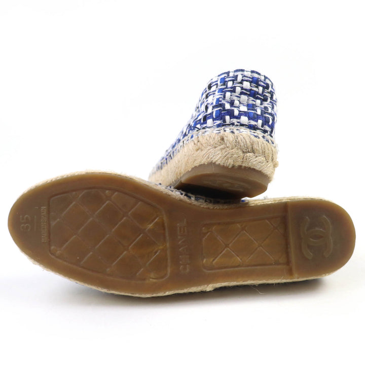 Great CHANEL Leather shoes COCO Mark Tweed Espadrilles blue Women 35 G34546
