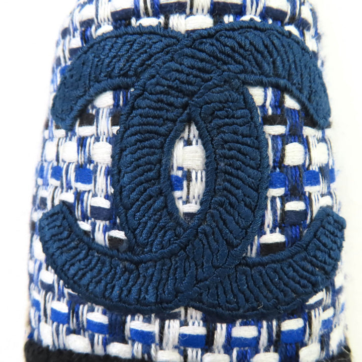 Great CHANEL Leather shoes COCO Mark Tweed Espadrilles blue Women 35 G34546