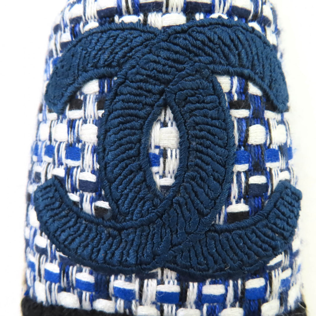 Great CHANEL Leather shoes COCO Mark Tweed Espadrilles blue Women 35 G34546