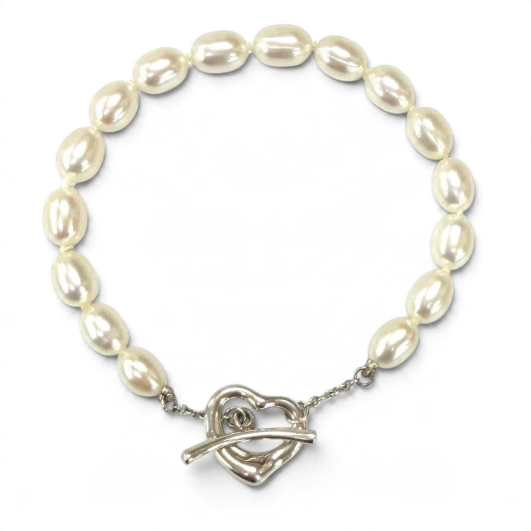 Great TIFFANY&Co. bracelet El Saperetti Open heart white Freshwater pearl Women
