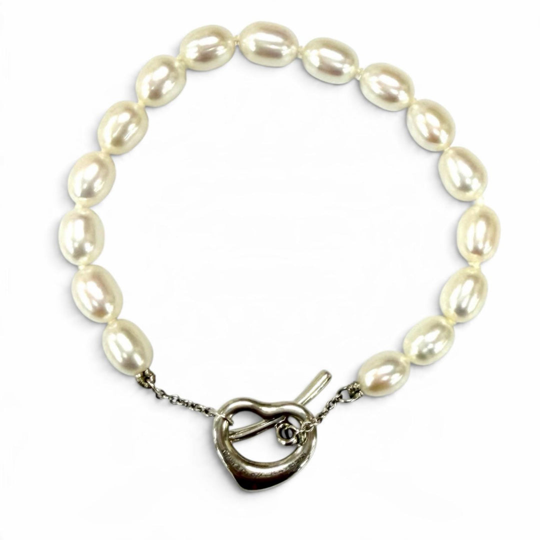 Great TIFFANY&Co. bracelet El Saperetti Open heart white Freshwater pearl Women