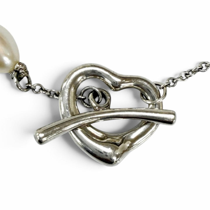 Great TIFFANY&Co. bracelet El Saperetti Open heart white Freshwater pearl Women