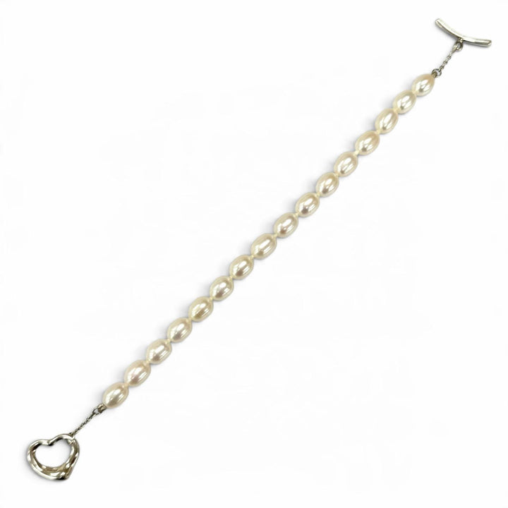 Great TIFFANY&Co. bracelet El Saperetti Open heart white Freshwater pearl Women