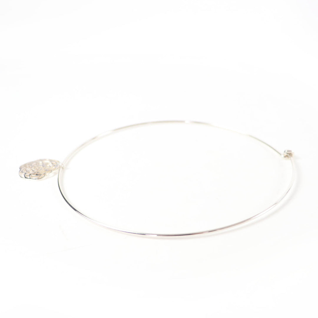 Excellent CHANEL Necklace Camellia logo choker Silver 925 Women