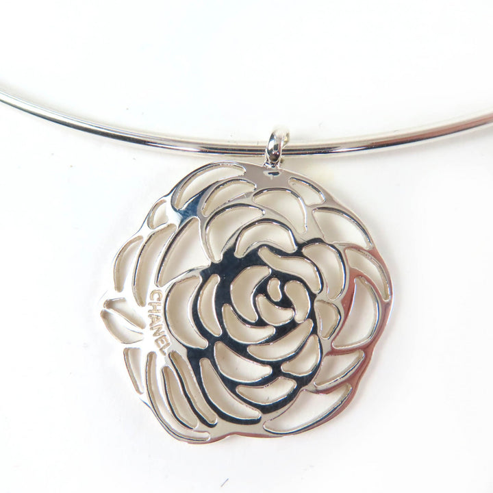 Excellent CHANEL Necklace Camellia logo choker Silver 925 Women