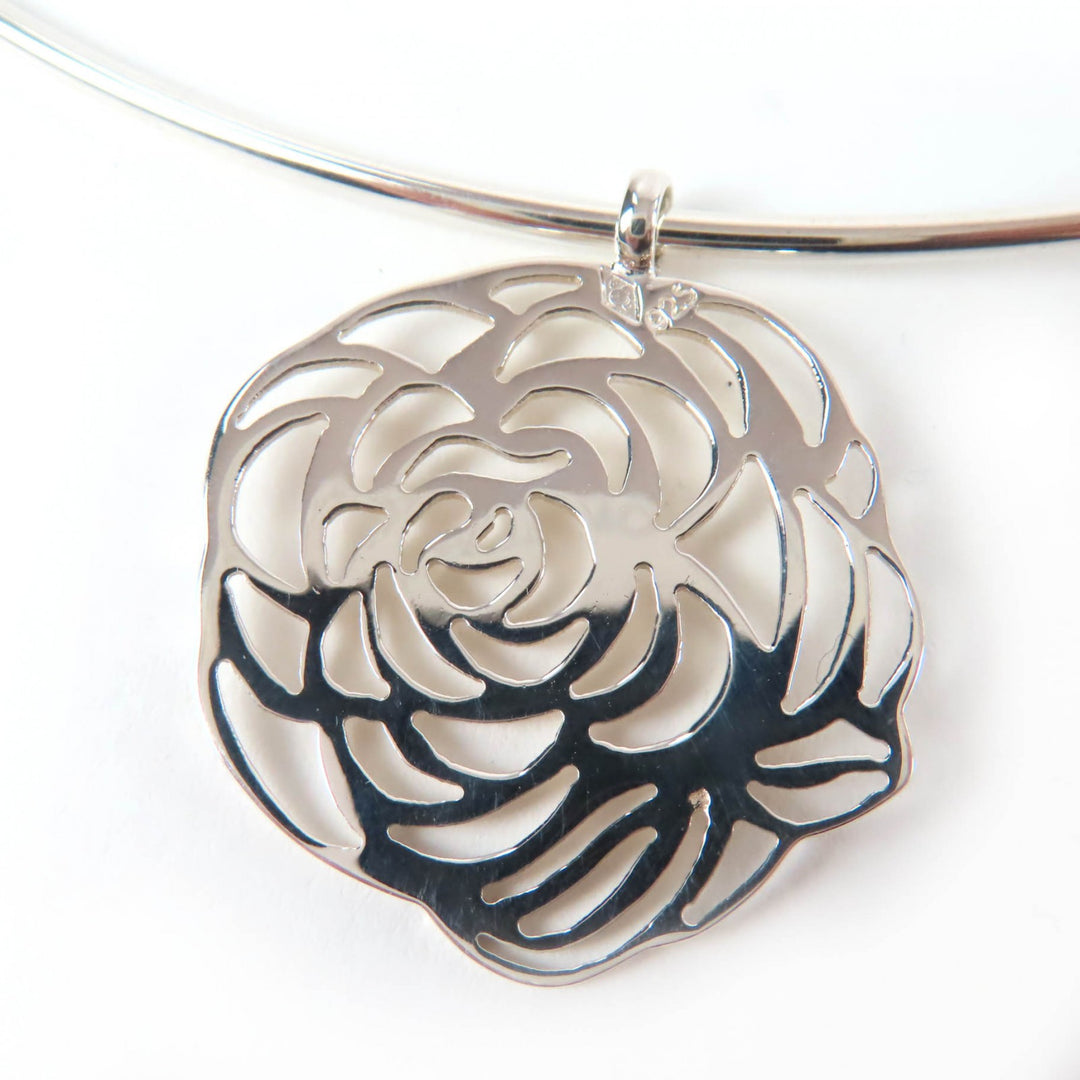 Excellent CHANEL Necklace Camellia logo choker Silver 925 Women