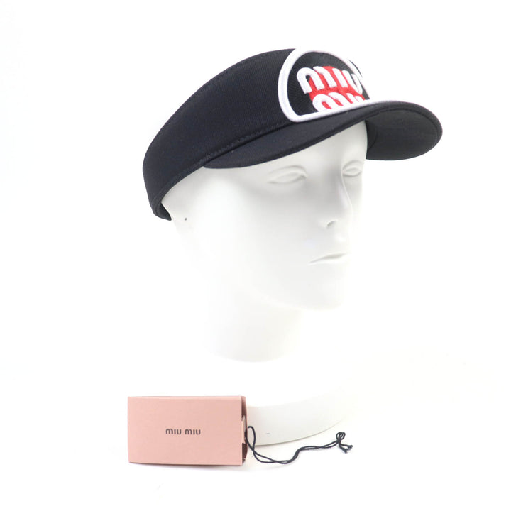 新品 MIUMIU サンバイザー ロゴパッチ付き ブラック コットン レディース M