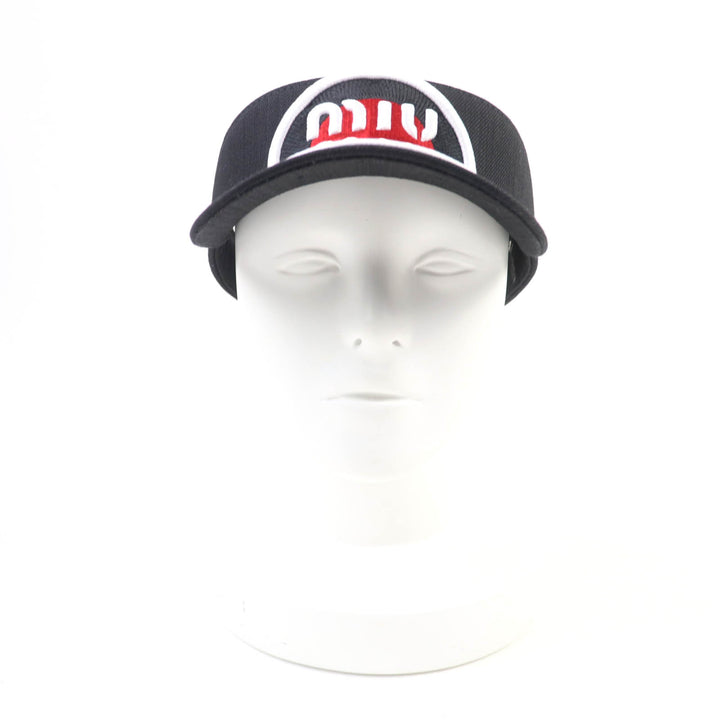 新品 MIUMIU サンバイザー ロゴパッチ付き ブラック コットン レディース M
