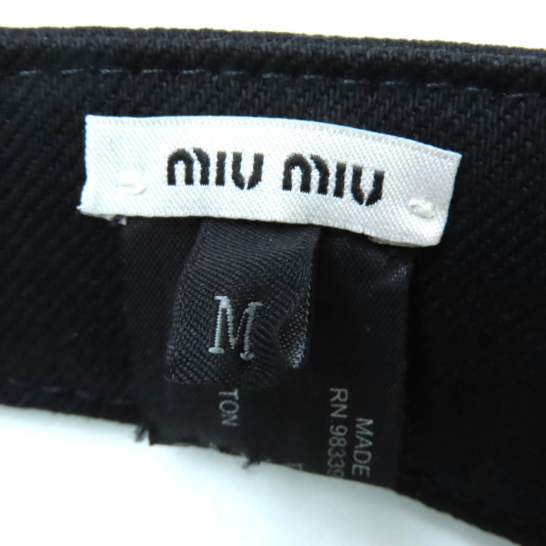 新品 MIUMIU サンバイザー ロゴパッチ付き ブラック コットン レディース M