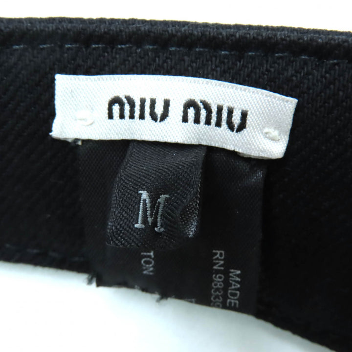 新品 MIUMIU サンバイザー ロゴパッチ付き ブラック コットン レディース M