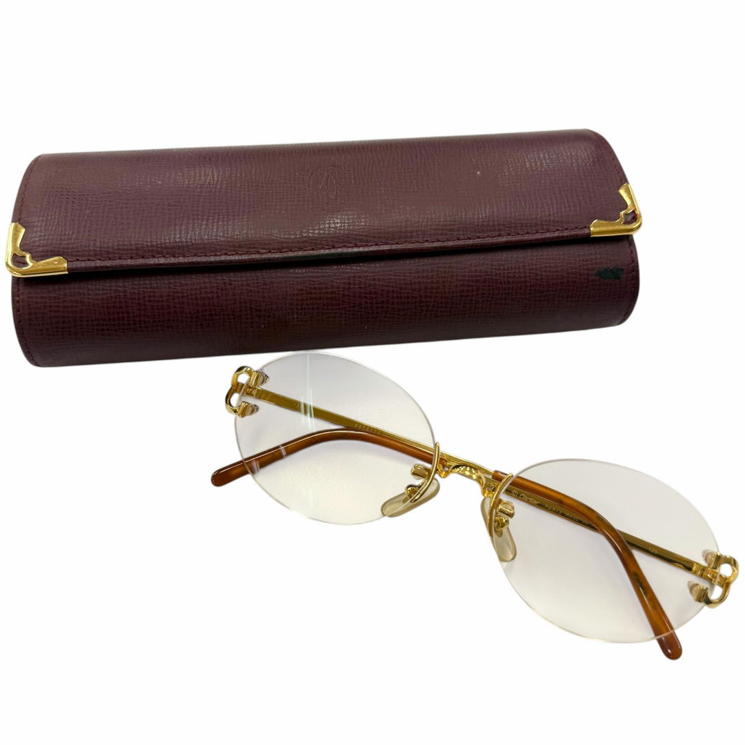 Very Good Cartier Glasses C Logo Oval Two-Point Rimless gold mens