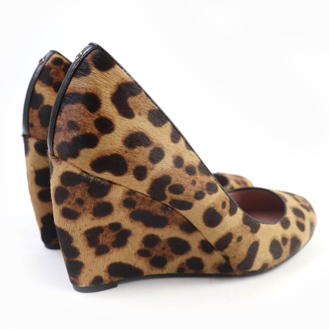 Excellent GUCCI pumps Leopard Pattern Harako Leather Wedge Sole 36 326565