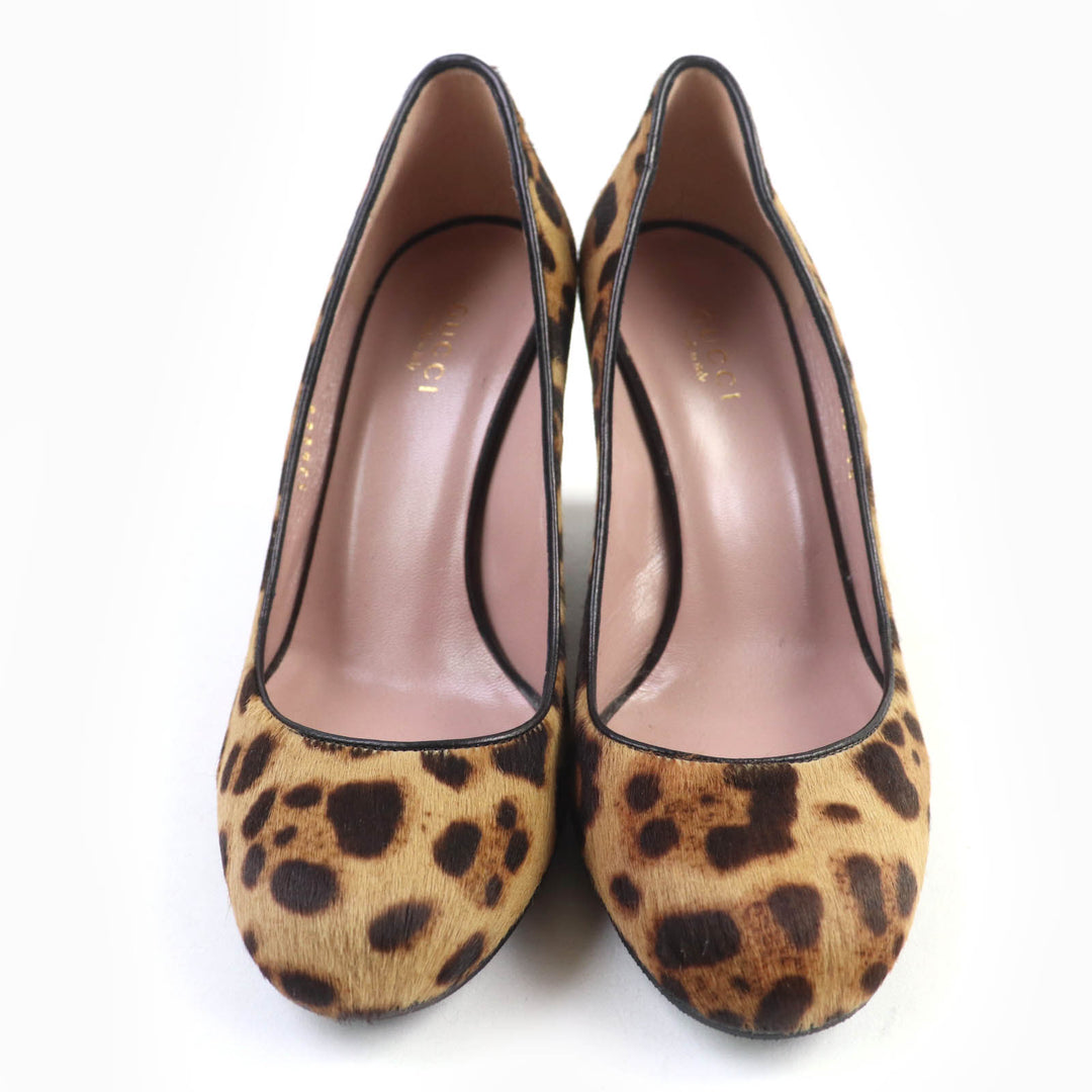 グッチ パンプス インターロッキングG レオパード柄 ハラコレザー ウェッジソール 36 326565