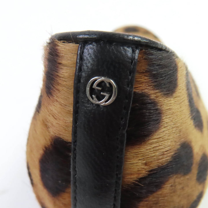Excellent GUCCI pumps Leopard Pattern Harako Leather Wedge Sole 36 326565