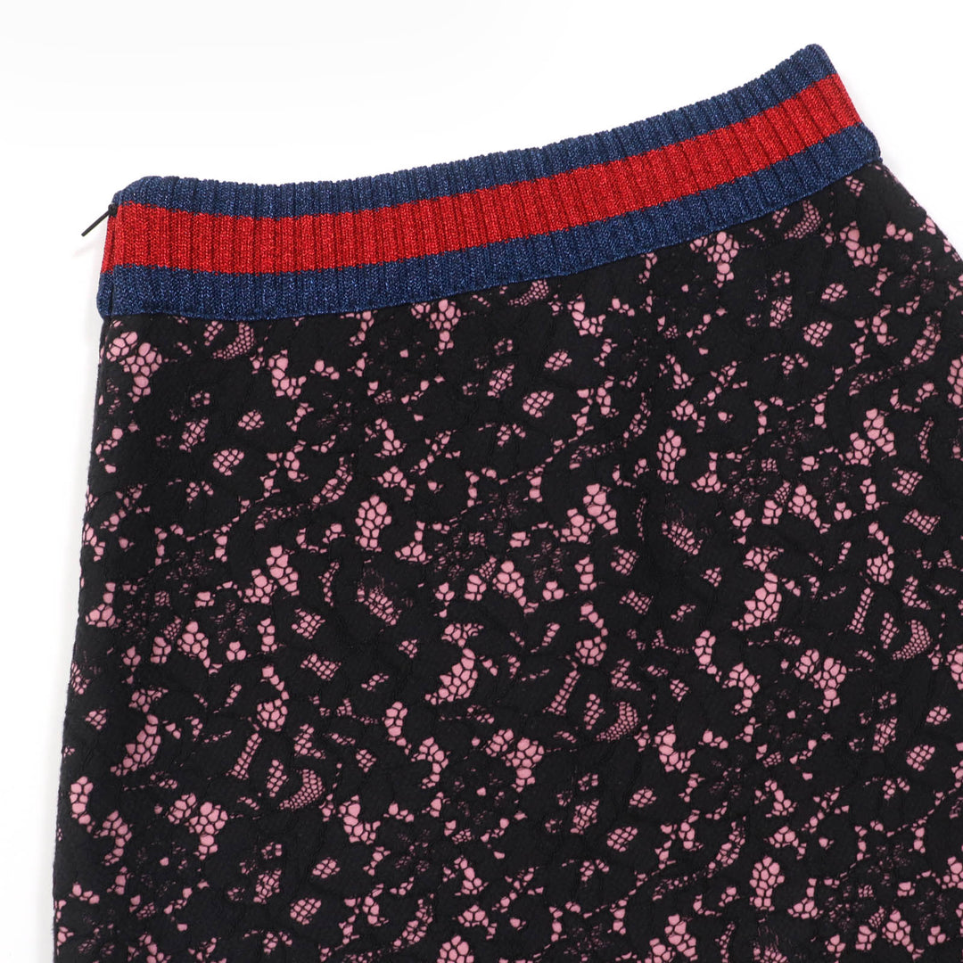 Excellent GUCCI skirt Sherry Line Trapezoid Lace Black pink cotton Women S