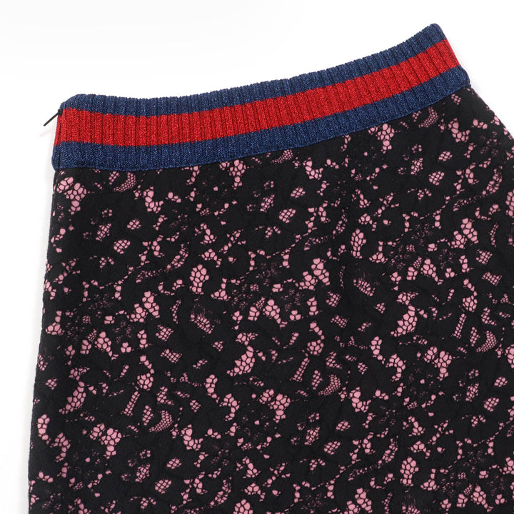 Excellent GUCCI skirt Sherry Line Trapezoid Lace Black pink cotton Women S
