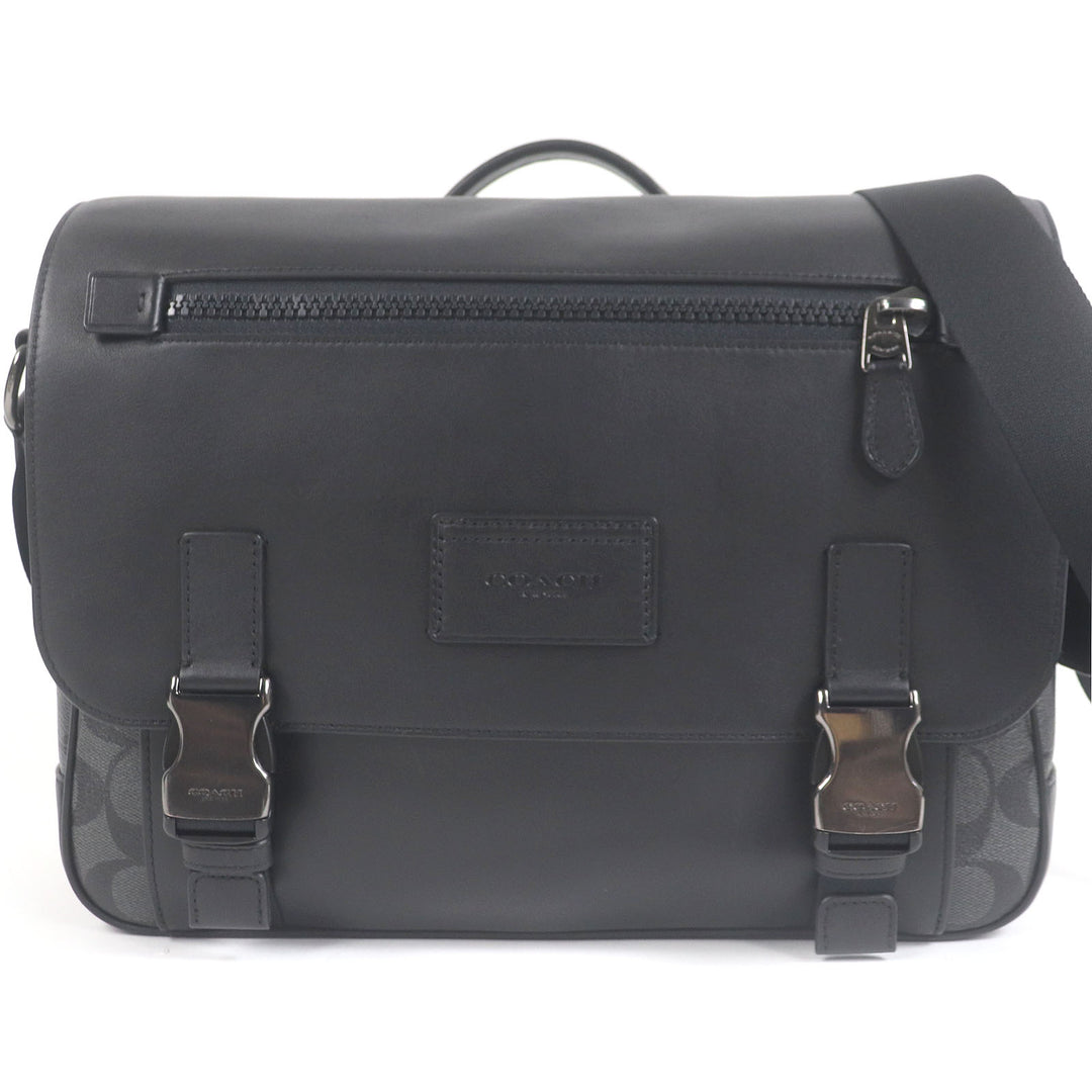Great COACH Shoulder Bag Signature Truck Messenger Bag black leather mens C2793