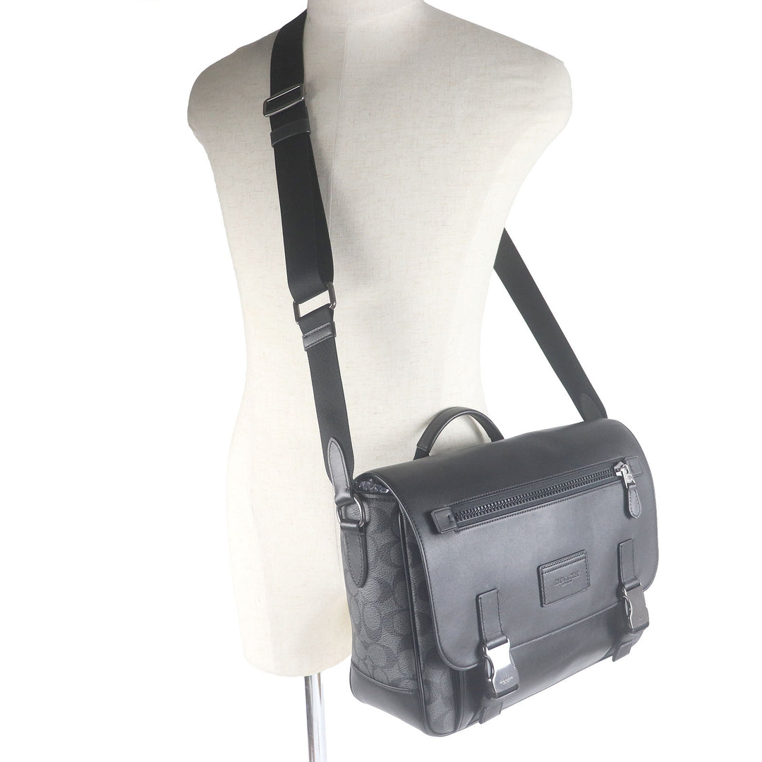 Great COACH Shoulder Bag Signature Truck Messenger Bag black leather mens C2793