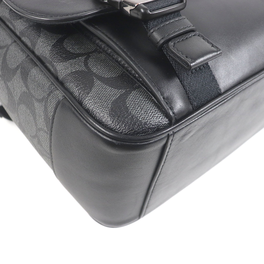 素晴らしいCOACHショルダーバッグシグネチャートラックメッセンジャーバッグブラックレザーメンズC2793