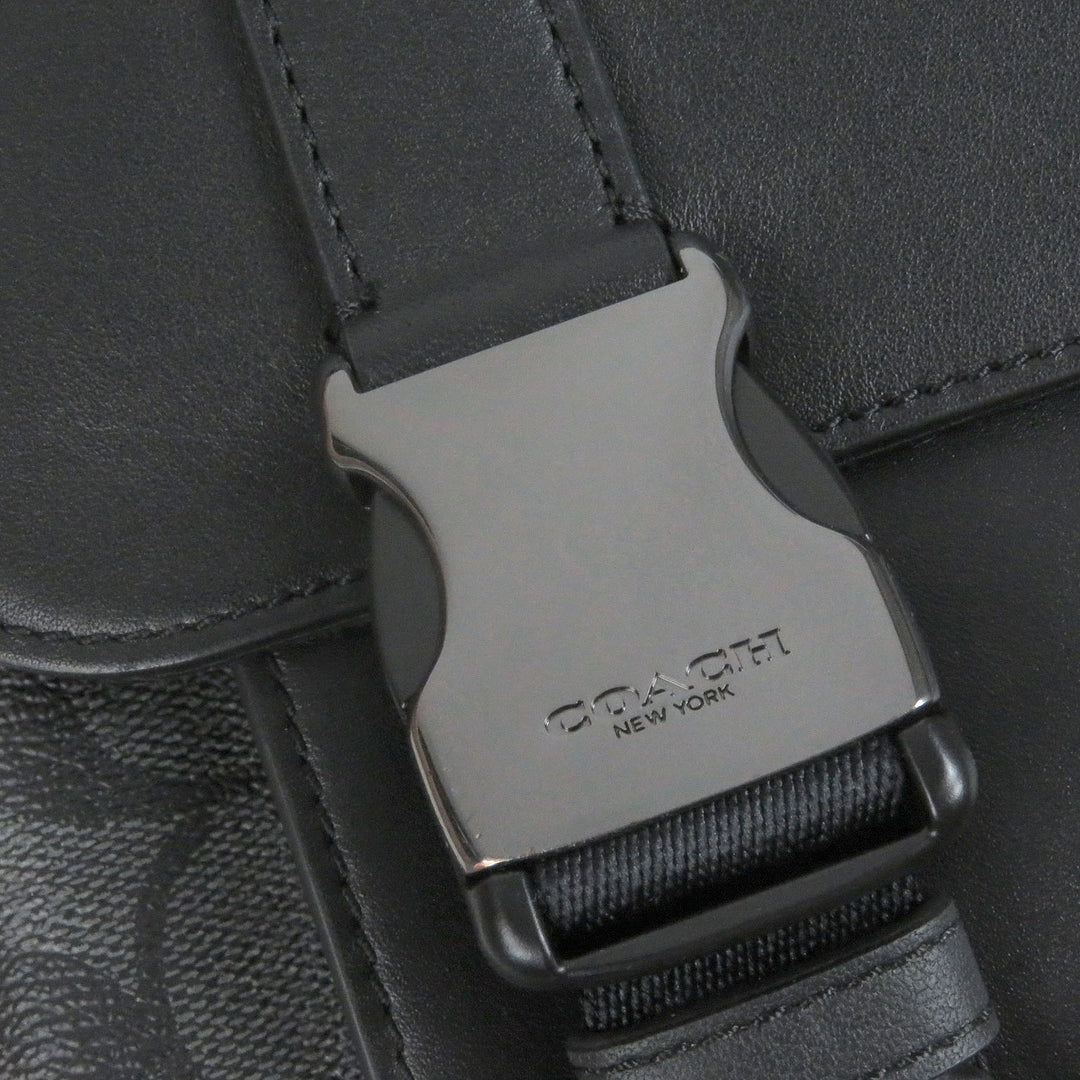 素晴らしいCOACHショルダーバッグシグネチャートラックメッセンジャーバッグブラックレザーメンズC2793