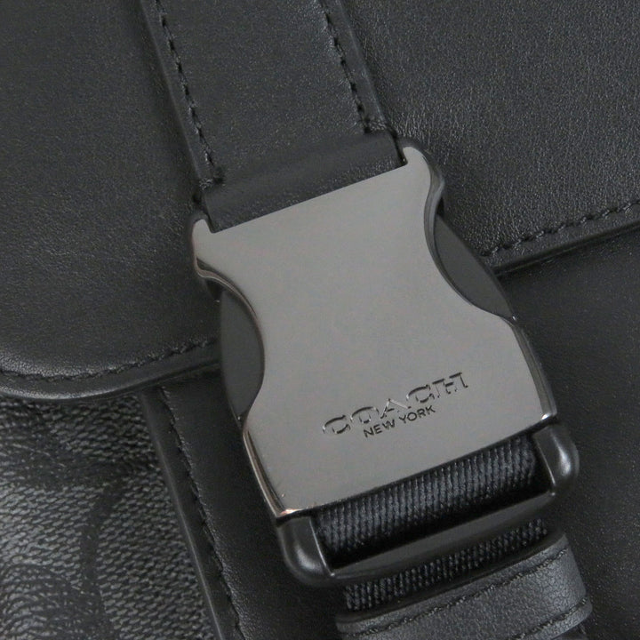 素晴らしいCOACHショルダーバッグシグネチャートラックメッセンジャーバッグブラックレザーメンズC2793