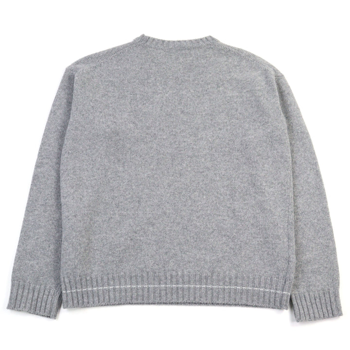 素晴らしいPRADAニット 刺繍ロゴ クルーネック グレー バージンウール カシミア メンズ 42 P24M2A