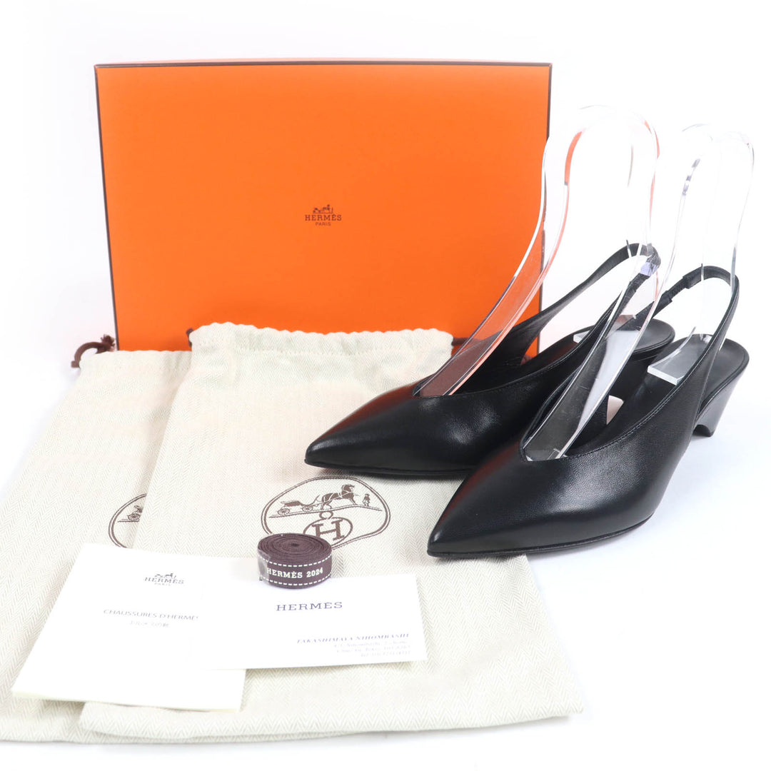 Pristine HERMES pumps Antim 55 leather slingbacks black Women 36
