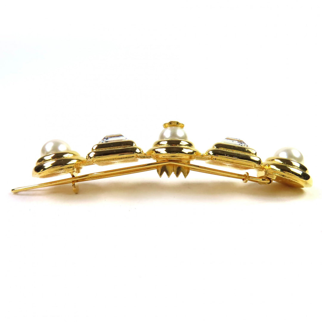 Excellent CHANEL hair accessory COCOMark Pearl Jewel Barrette HairClip gold B20K