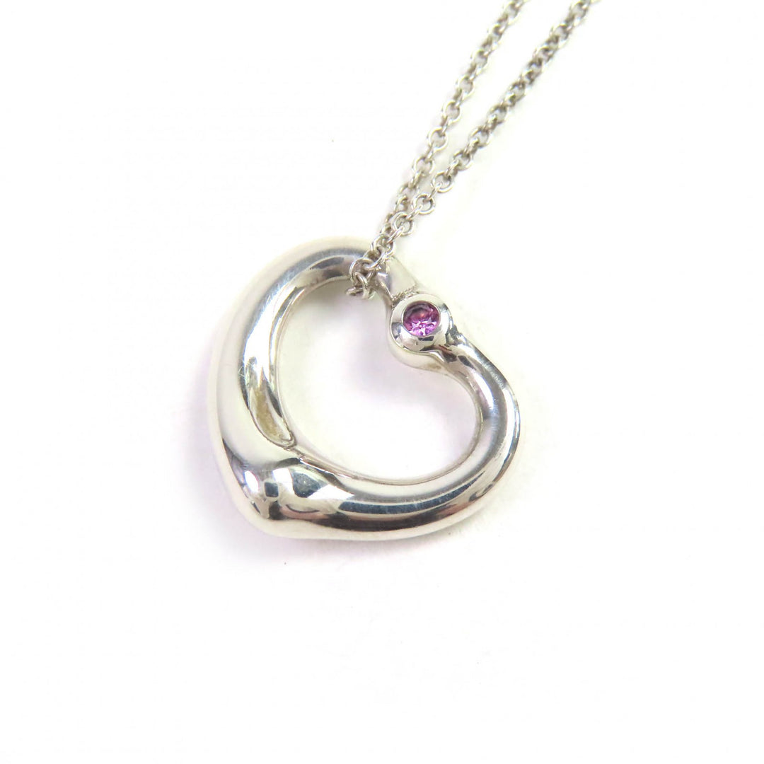 Great TIFFANY&Co. Necklace Open Heart Pendant 1P pink sapphire Silver SV925 Women