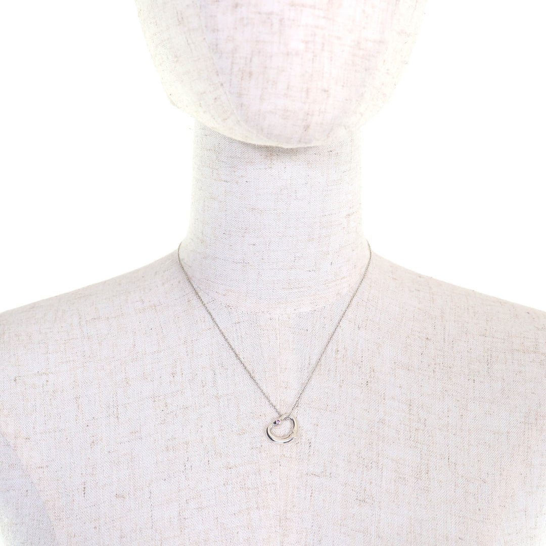 Great TIFFANY&Co. Necklace Open Heart Pendant 1P pink sapphire Silver SV925 Women