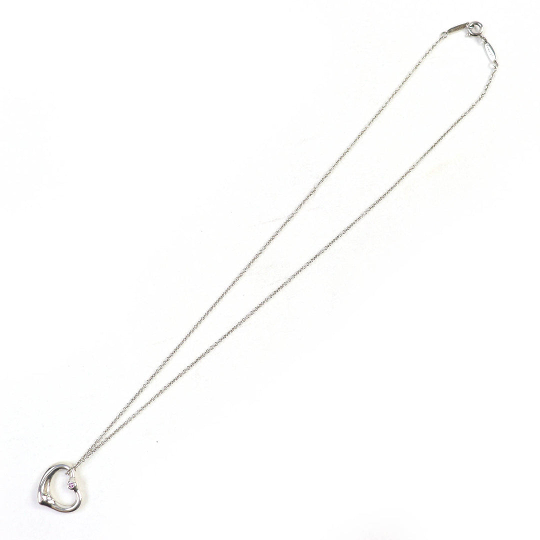 Great TIFFANY&Co. Necklace Open Heart Pendant 1P pink sapphire Silver SV925 Women