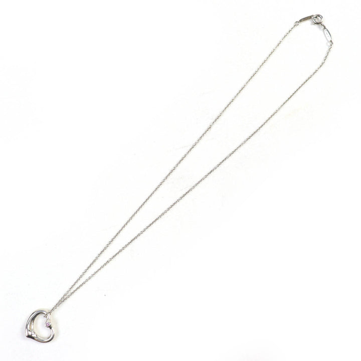 Great TIFFANY&Co. Necklace Open Heart Pendant 1P pink sapphire Silver SV925 Women