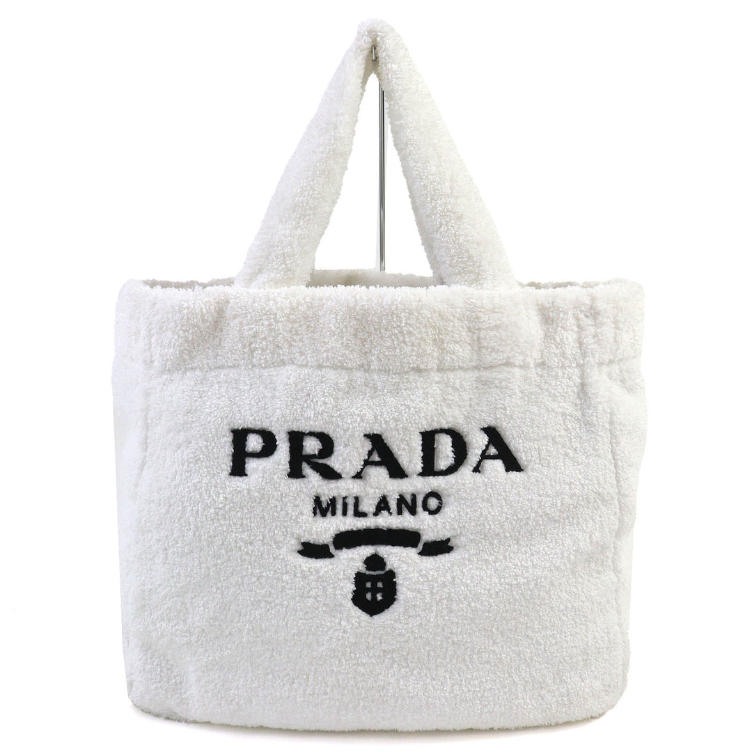 Great PRADA Tote Bag SPUGNA Triangle logo Soft terry Lettering Logo Pile 1BG130