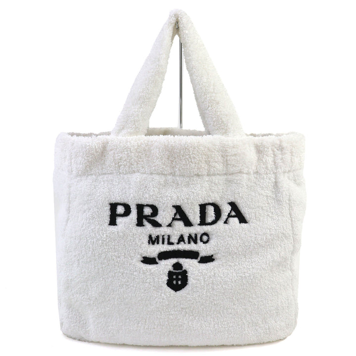 Great PRADA Tote Bag SPUGNA Triangle logo Soft terry Lettering Logo Pile 1BG130