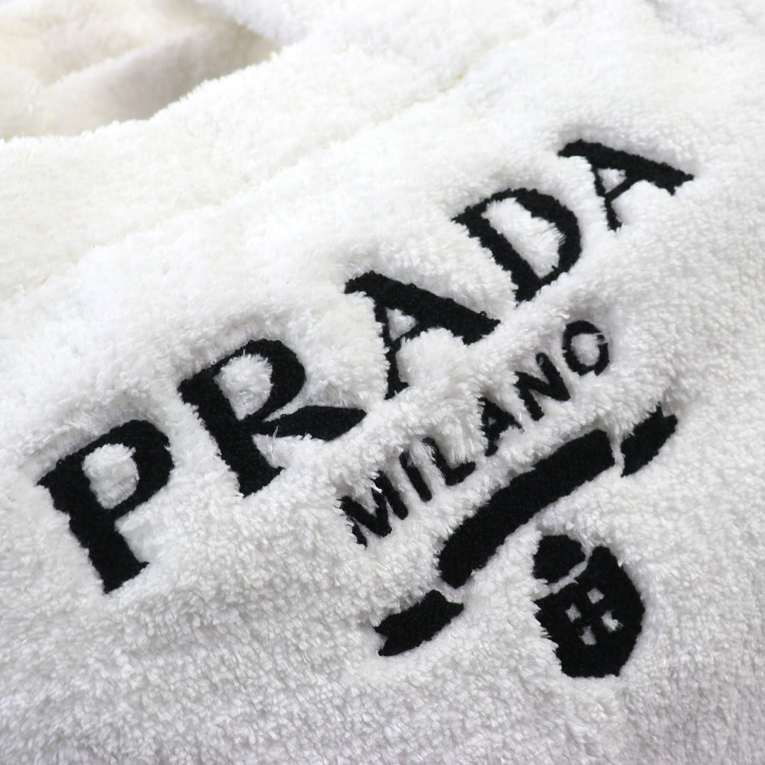 Great PRADA Tote Bag SPUGNA Triangle logo Soft terry Lettering Logo Pile 1BG130