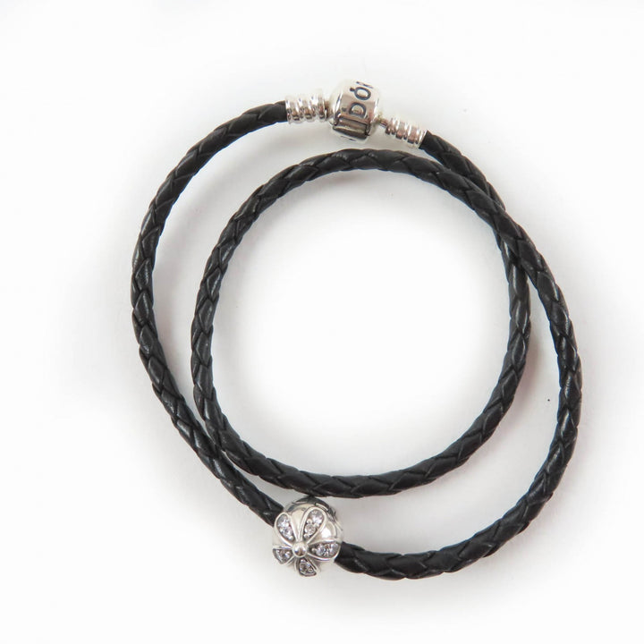 Great PANDORA Bracelet Leather double bracelet set of 2 Silver black 925 Women