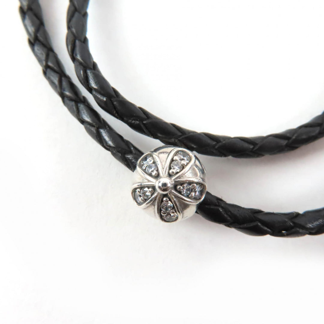 Great PANDORA Bracelet Leather double bracelet set of 2 Silver black 925 Women
