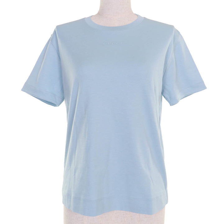 新品 GUCCI Tシャツ ロゴ刺繍 ライトブルー コットン レディース M 837965
