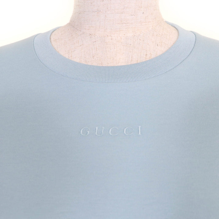 Pristine GUCCI T-shirt Logo embroidered Light blue cotton Women M 837965