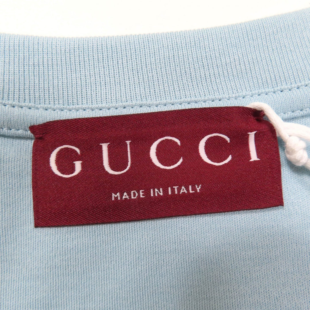 新品 GUCCI Tシャツ ロゴ刺繍 ライトブルー コットン レディース M 837965