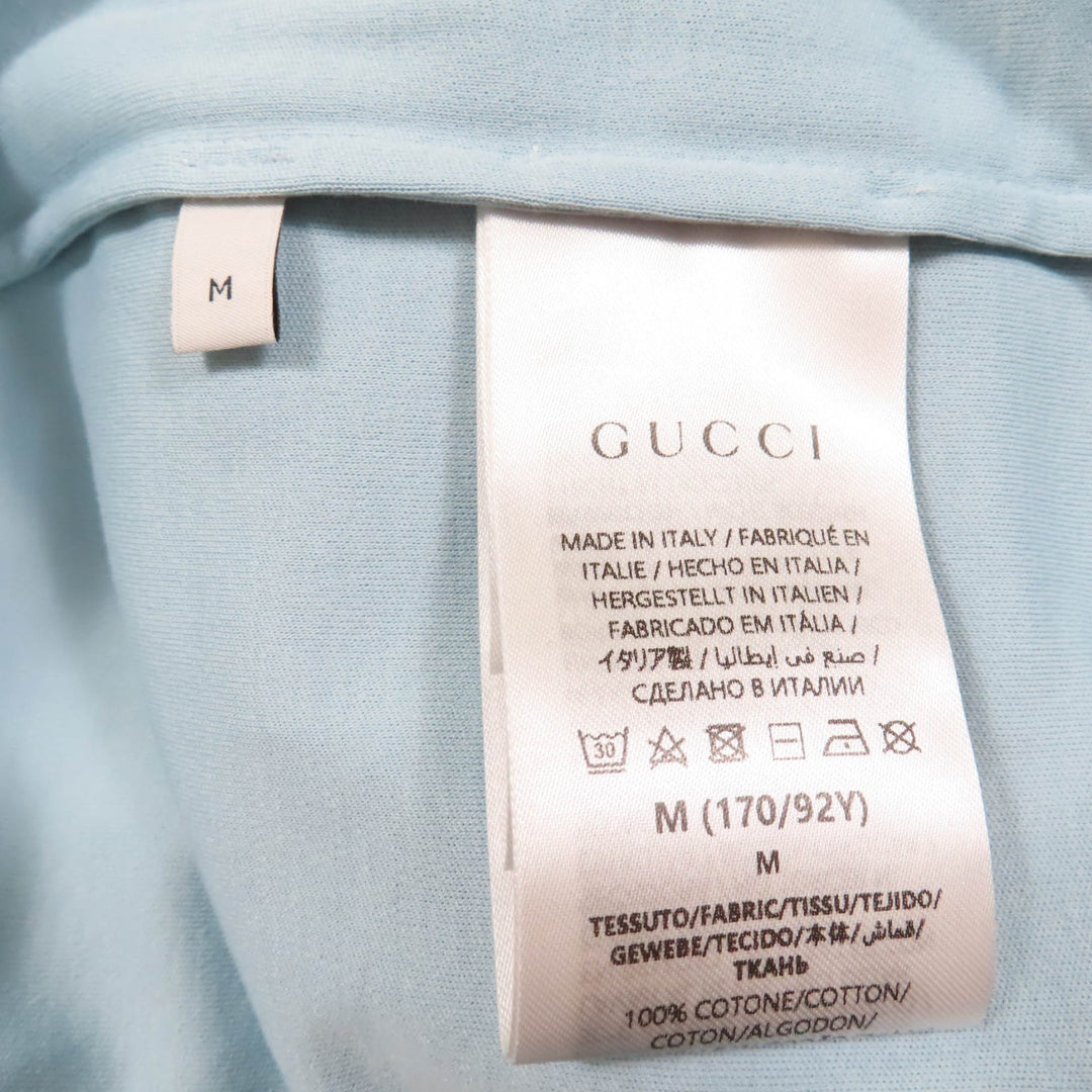 Pristine GUCCI T-shirt Logo embroidered Light blue cotton Women M 837965