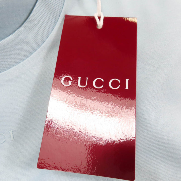 Pristine GUCCI T-shirt Logo embroidered Light blue cotton Women M 837965