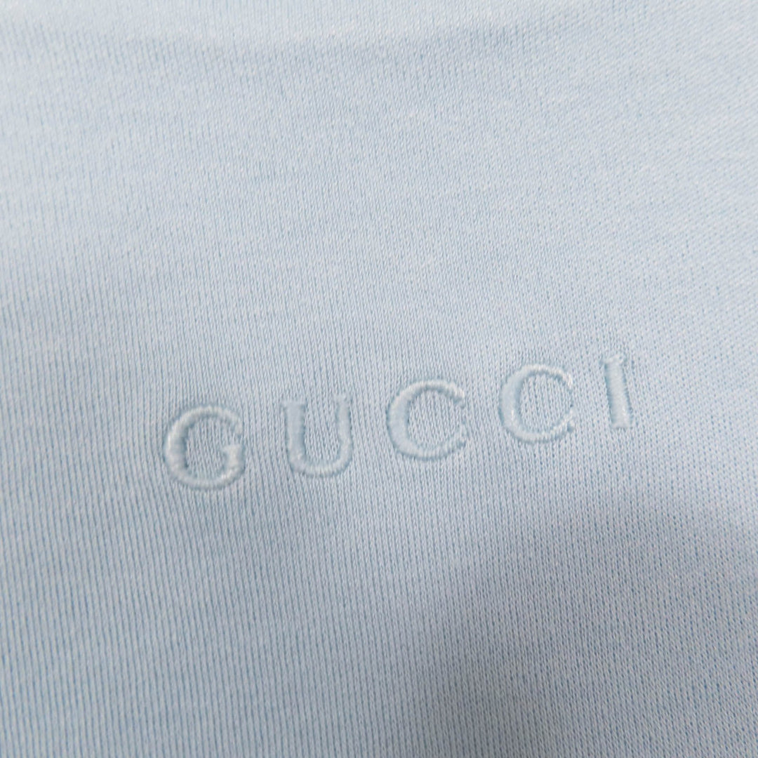 新品 GUCCI Tシャツ ロゴ刺繍 ライトブルー コットン レディース M 837965