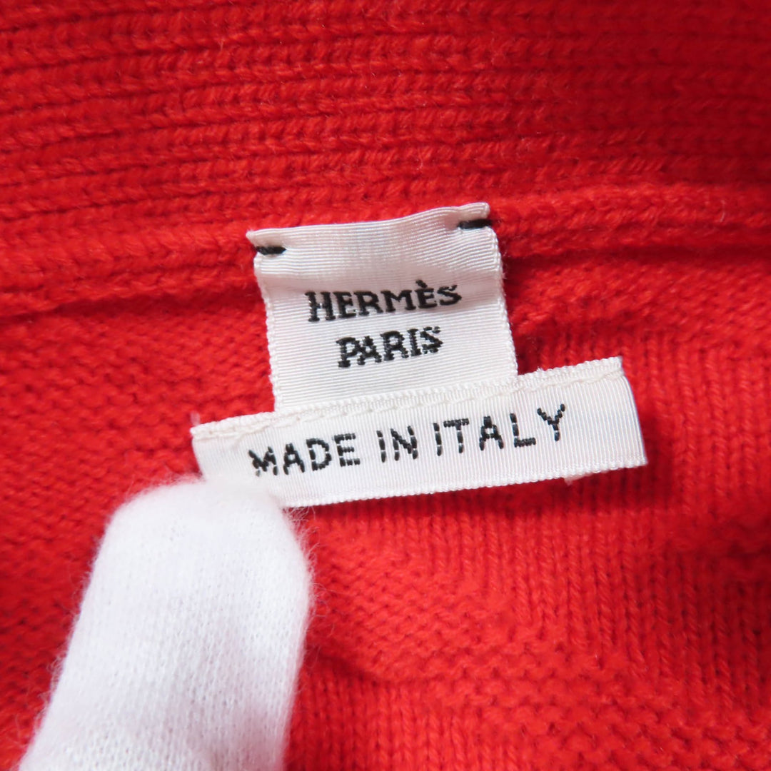 Excellent HERMES cardigan H motif Serie button long sleeve knit Red wool Women