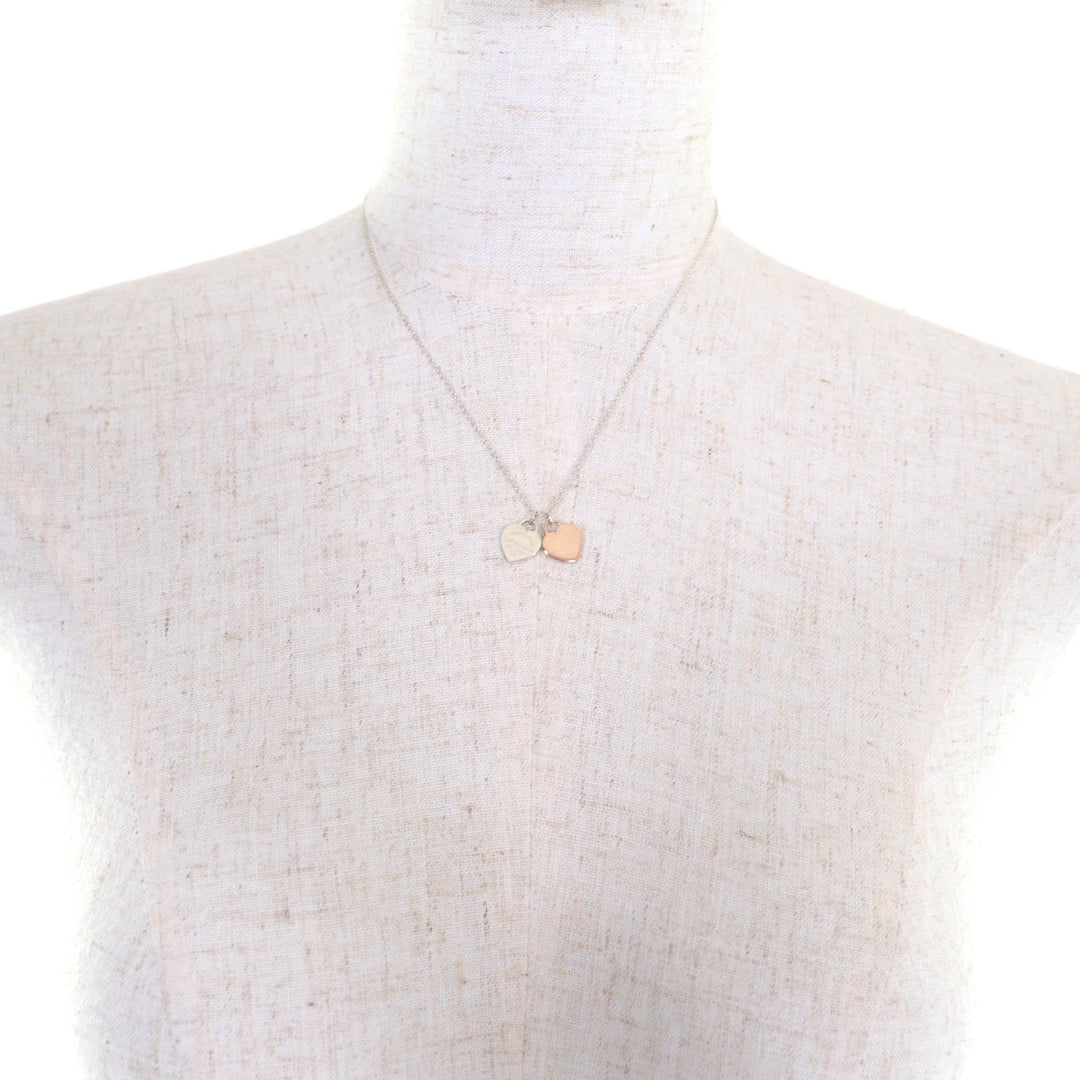Great TIFFANY&Co. Necklace Double heart tag Pendant Silver pink gold AG925 Women