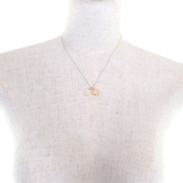 Great TIFFANY&Co. Necklace Double heart tag Pendant Silver pink gold AG925 Women