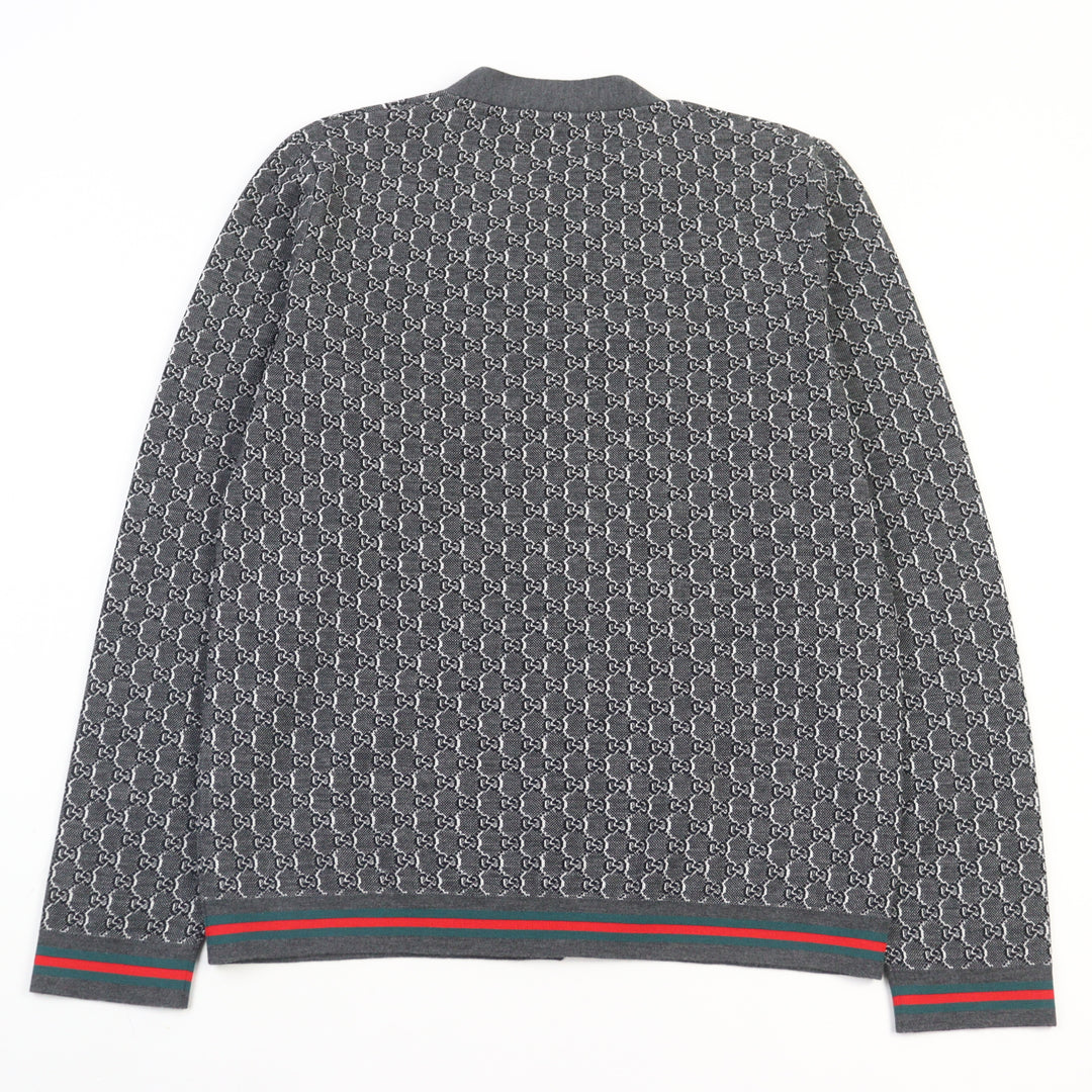 新品 GUCCI カーディガン シルク混 GGジャカード グレー ウール メンズ S 801702