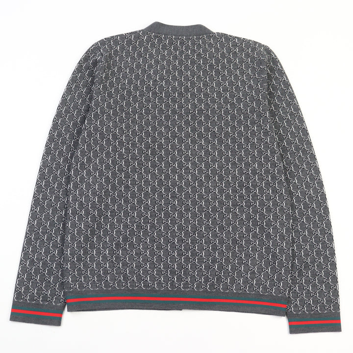 新品 GUCCI カーディガン シルク混 GGジャカード グレー ウール メンズ S 801702