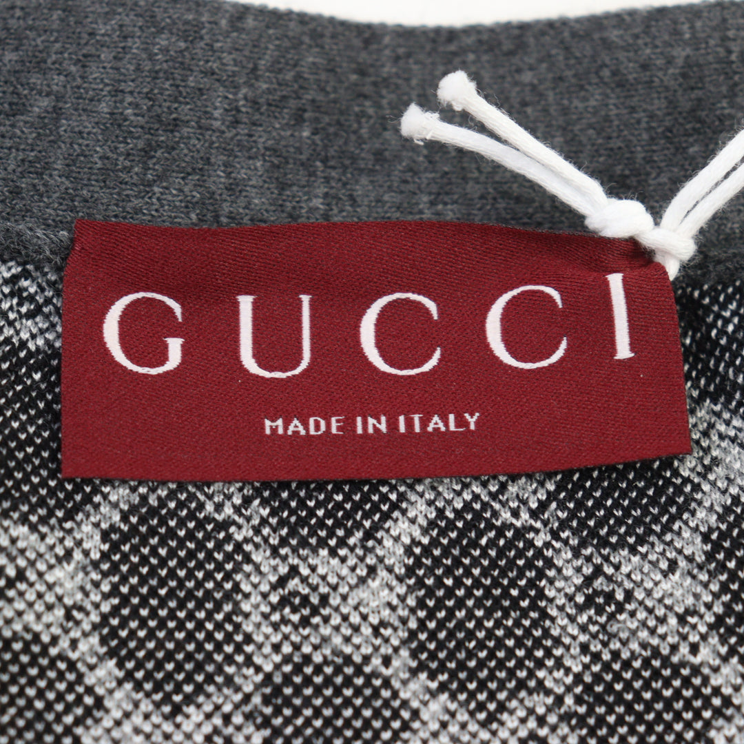 新品 GUCCI カーディガン シルク混 GGジャカード グレー ウール メンズ S 801702