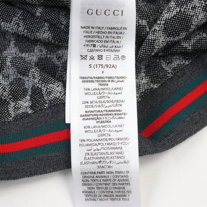 新品 GUCCI カーディガン シルク混 GGジャカード グレー ウール メンズ S 801702